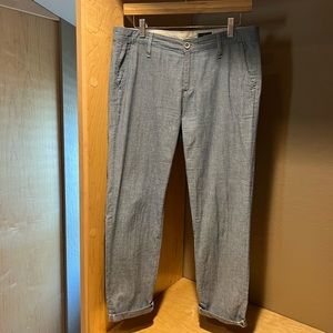 AG THE TRISTAN, TailoredTrouser, size 28R, 3” zipper, 25” inseam,lt. blue twill